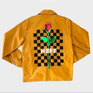 Neff Men's Mustard Jacket with Rose and Checkered Design